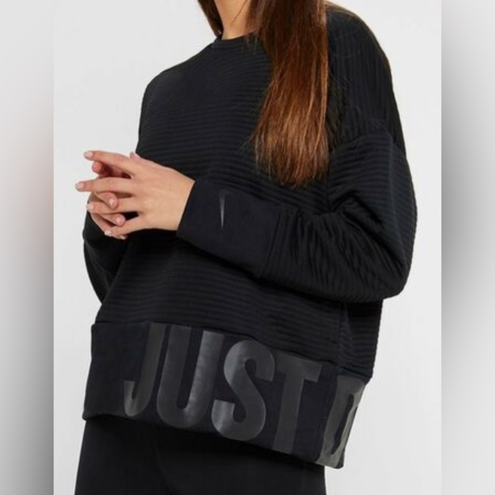 Nike Oversized Boxy Rib Sweatshirt Black Loose Fit With Side Pockets Size S